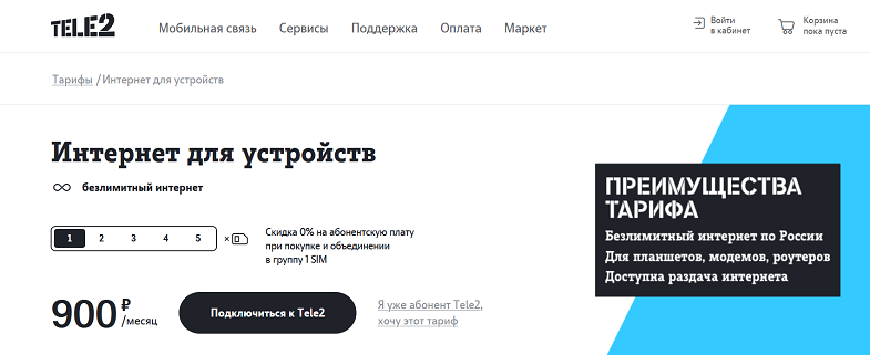 Тариф Tele2 "Интернет для устройств"